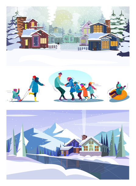 一组人花时间在一起在雪天图片下载