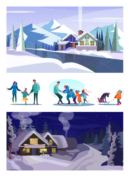 一组在冬天玩的市民图片下载