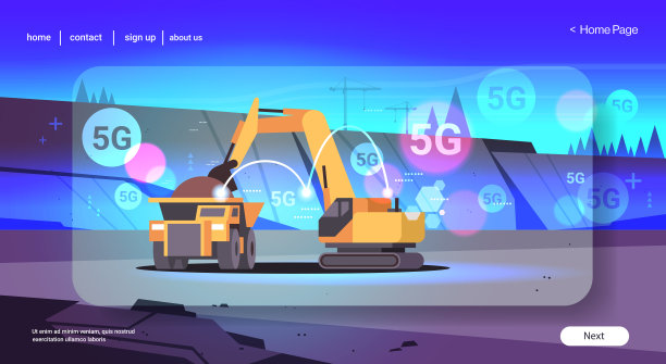 重型挖掘机在自卸车上装载土壤5G在线无线系统连接专业设备在煤矿露天采石场背景平水平复制空间工作图片下载