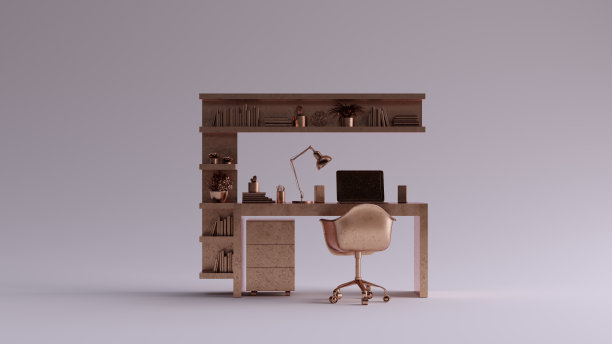 青铜小型当代家庭办公室与笔记本电脑和书架图片下载