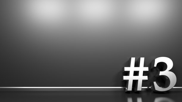 黑色光泽的背景墙与缎面铬金属数字3 - 3D渲染插图图片下载