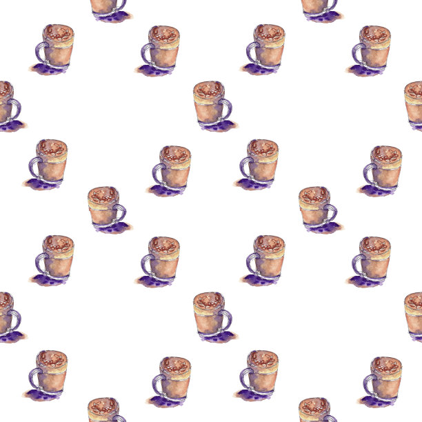 无缝图案咖啡甜点布朗尼蛋糕-手绘水彩插图图片下载