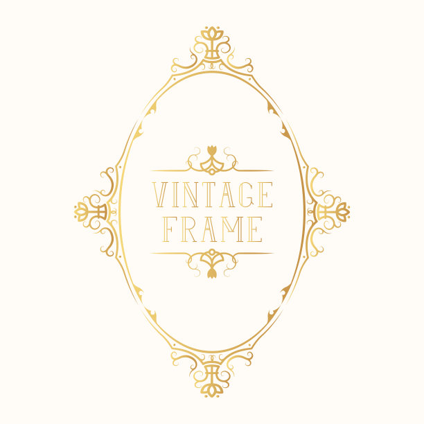金色复古婚礼边界。椭圆形黄金皇家框架。矢量孤立维多利亚元素。图片下载