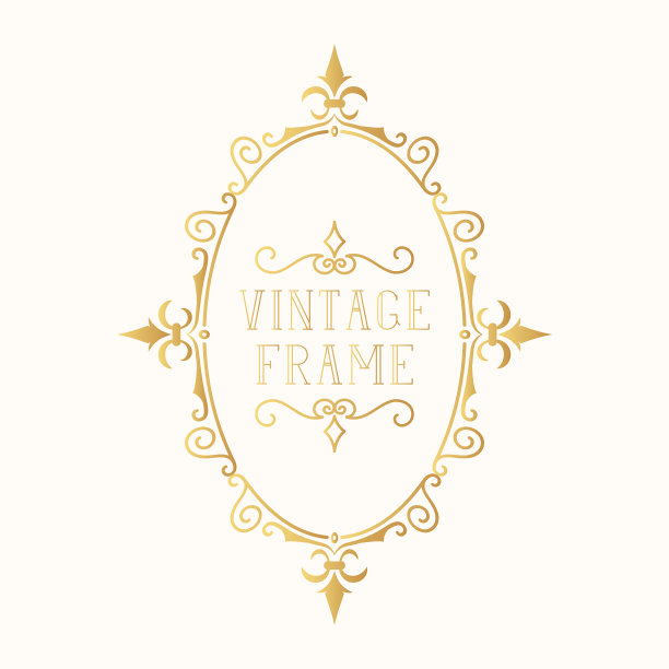 手绘黄金椭圆形框架。复古华丽的经典婚礼边界。矢量孤立的黄金书法请帖。图片下载