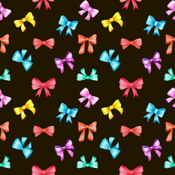 黑色背景上的水彩蝴蝶结。无缝模式。图片下载