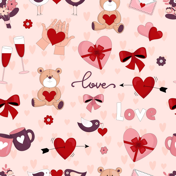 可爱的情人节礼物。节日装饰。无缝模式。矢量图图片下载