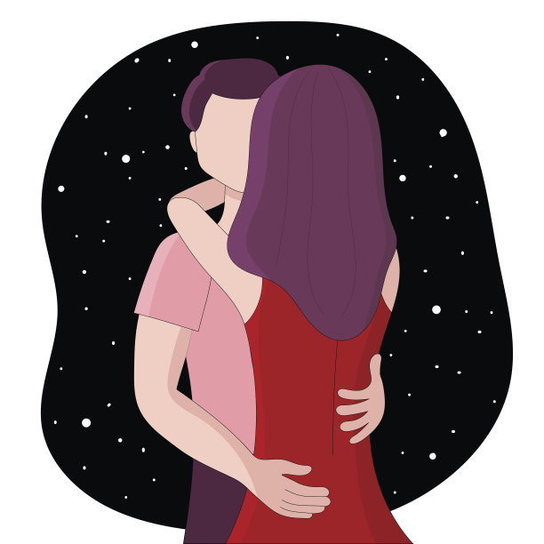 年轻美丽的夫妇拥抱。星空背景下的爱情和浪漫。情人节。向量的线性图图片下载