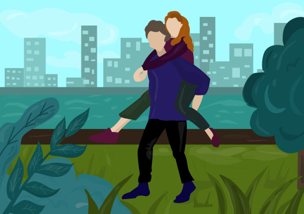 情人节请帖卡片。浪漫情侣城市向量图片下载