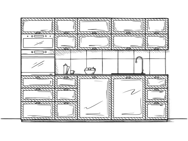 手绘厨房家具。矢量插图在素描风格图片下载
