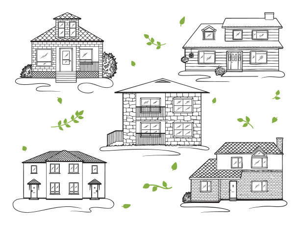 一套不同的房子。矢量插图在一个草图风格图片下载