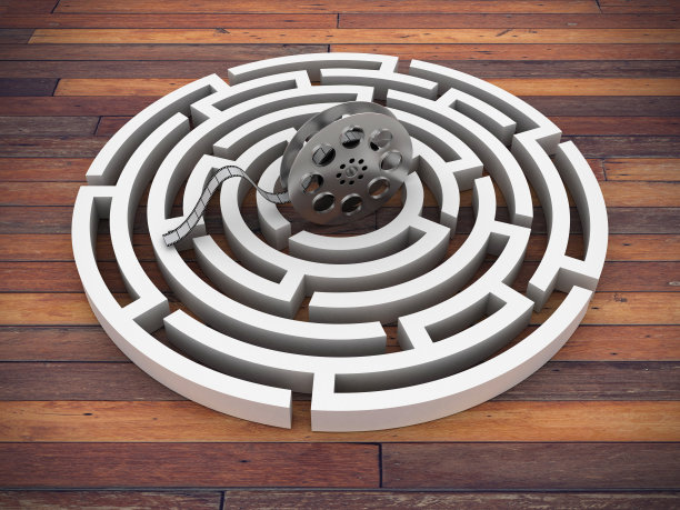 圆形迷宫与演示卷轴- 3D渲染图片下载