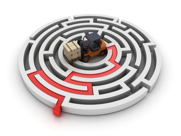 圆形迷宫与叉车- 3D渲染图片下载