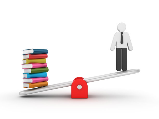 跷跷板规模与书籍和象形图业务字符- 3D渲染图片下载