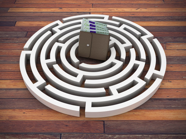 圆形迷宫与欧元钱包- 3D渲染图片下载