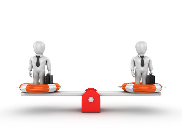 跷跷板规模与生活带和业务字符- 3D渲染图片下载