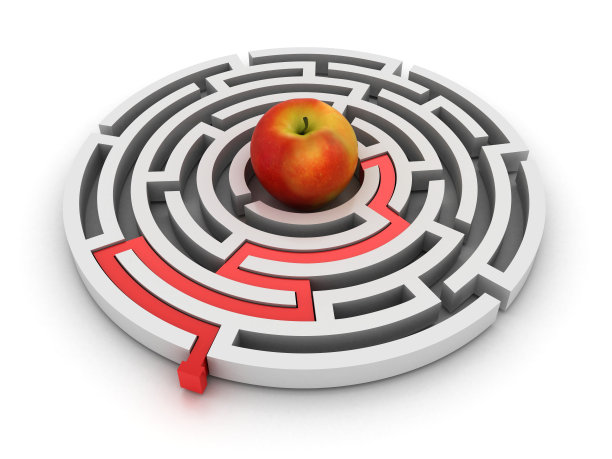 圆形迷宫与苹果- 3D渲染图片下载