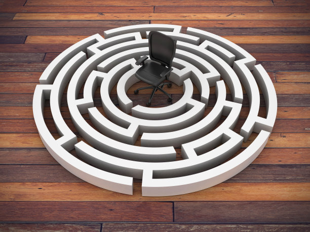 圆形迷宫与办公椅- 3D渲染图片下载