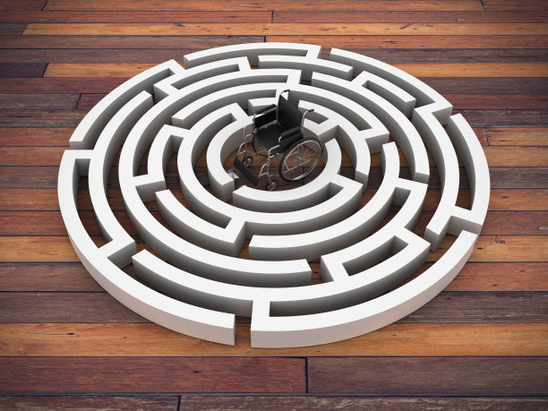 圆形迷宫与轮椅- 3D渲染图片下载