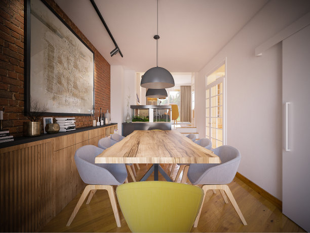 电脑生成的餐厅图像。建筑可视化。图片下载