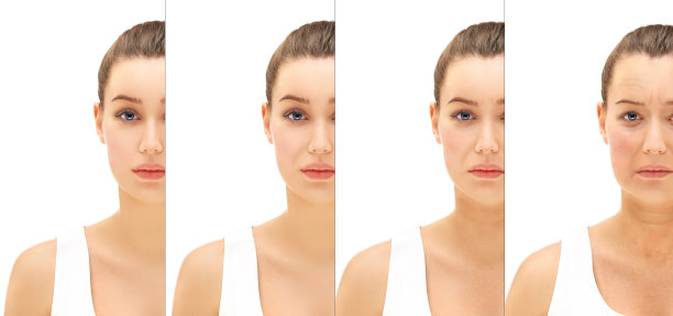 衰老的过程。时代的变化。不同年龄的女人，观念皮肤老化。图片下载