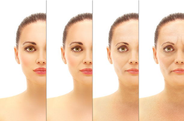 衰老的过程。时代的变化。不同年龄的女人，观念皮肤老化。图片下载
