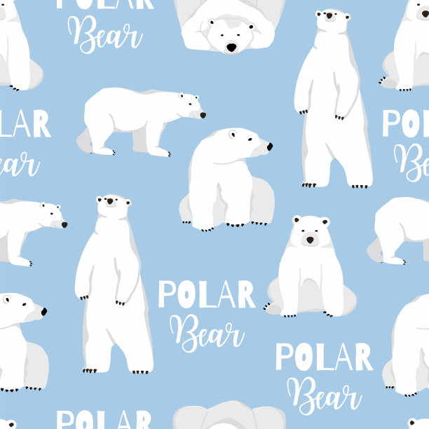 水彩画冬季背景与北极熊，冰。矢量插图无缝模式的背景，壁纸，织物。可编辑元素图片下载