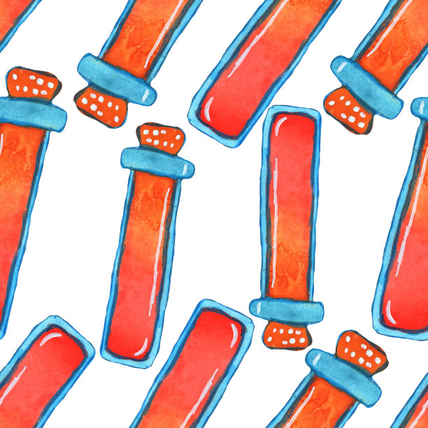 橙色和红色魔法药水瓶无缝图案。手绘水彩炼金术。神秘主义和巫术饮料。童话化学。光环测试。为孩子们设计图片下载