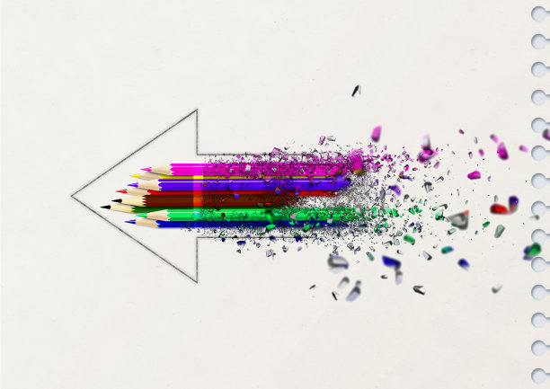发射一枚与彩色铅笔捆在一起的抽象火箭图片下载