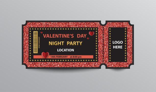 红色情人节派对门票存根图片下载