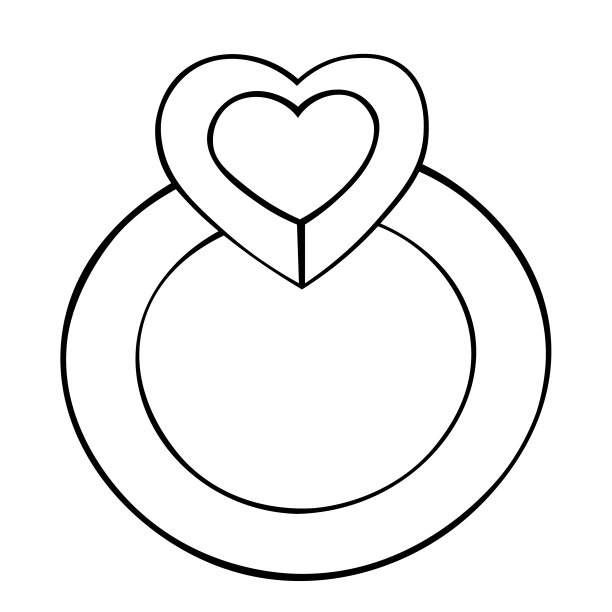 戒指上有一颗心形的石头。时尚的装饰。向量。无色的背景。儿童涂色书。图片下载