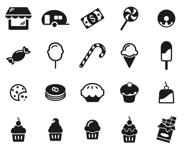 糖果店图标黑色和白色设置大图片下载