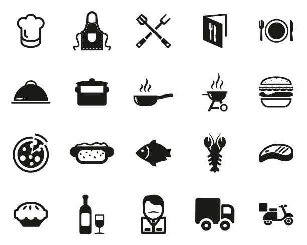 餐饮企业图标黑与白设置大图片下载