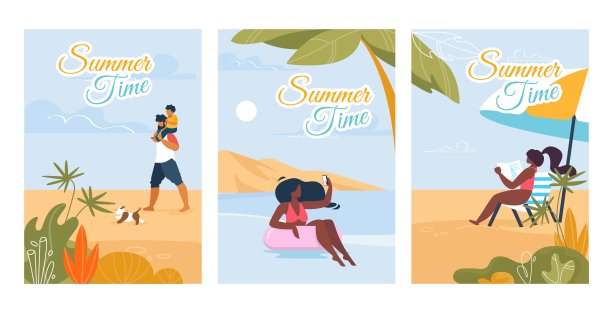 夏季时间与放松的人设置文本卡片图片下载