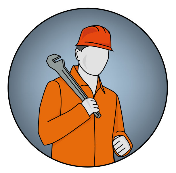 一个穿着工作服的人拿着一个工具。矢量插图。图片下载
