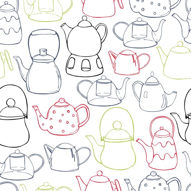 茶壶。向量无缝模式图片下载