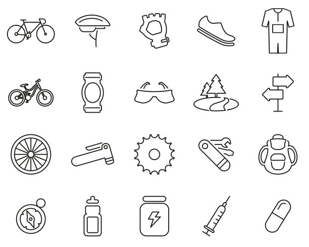 自行车和自行车设备图标细线设置大图片下载