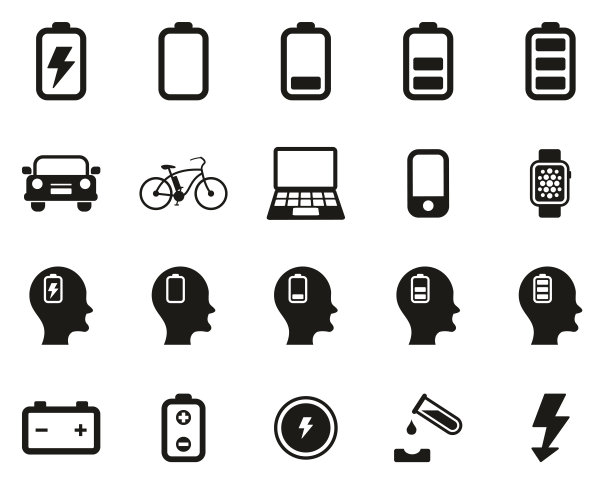 电池或电力图标黑色和白色设置大图片下载