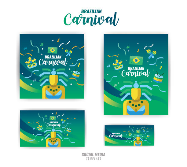 巴西狂欢节横幅模板许多大小的社交媒体。图片下载