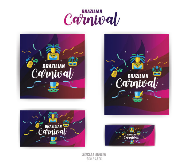巴西狂欢节横幅模板许多大小的社交媒体。图片下载