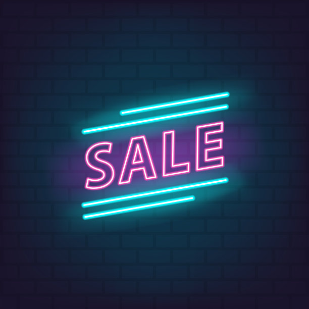 销售霓虹标识矢量折扣报价价格标签平面设计，标志，网站，社交媒体，移动应用程序，ui插图图片下载