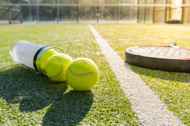 用球拍和网球管在场上划桨图片下载