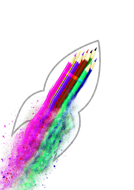 发射一枚与彩色铅笔捆在一起的抽象火箭图片下载