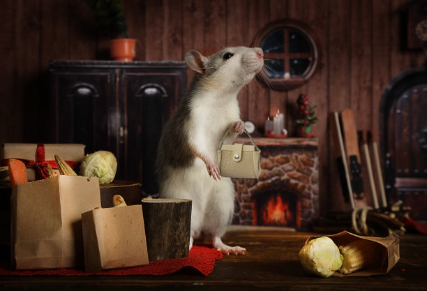 可爱的小老鼠带了好几袋食物到他家图片下载