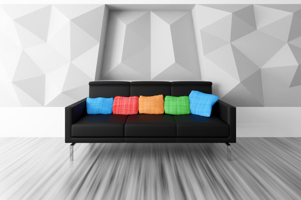 室内-坐在现代极简主义客厅图片下载