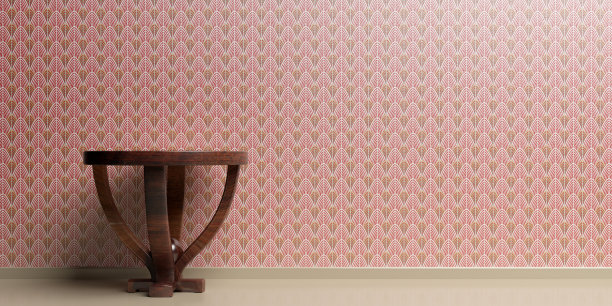 桌上的壁纸是红色的背景色。装饰艺术风格的装饰。三维演示图片下载