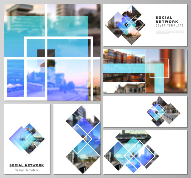 现代社交网络模型在流行格式的可编辑布局的极简抽象矢量插图。创意时尚的样式模型，蓝色时尚的设计背景。图片下载