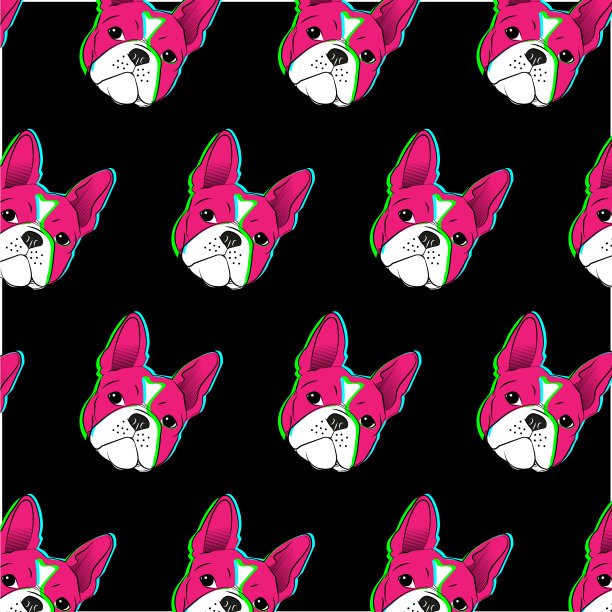 有趣的卡通狗。波士顿梗手画。-矢量图片下载