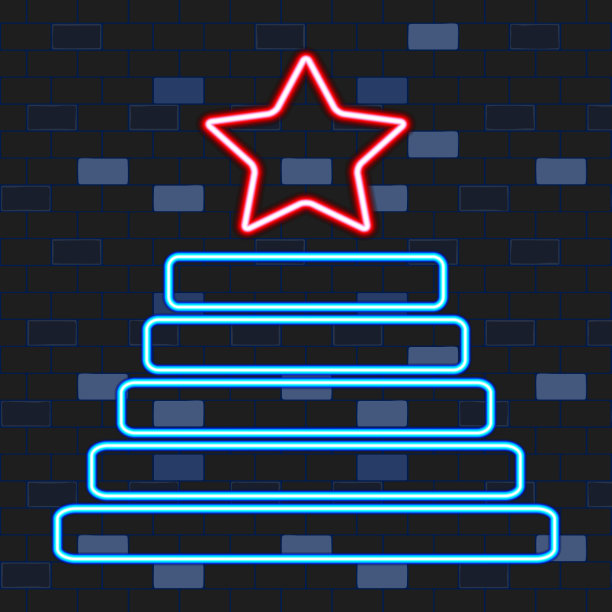 Vip霓虹图标概念。发光的霓虹灯图标的VIP圣诞树孤立在黑暗的砖墙背景。它可以用于展示，广告。平的风格。矢量图图片下载