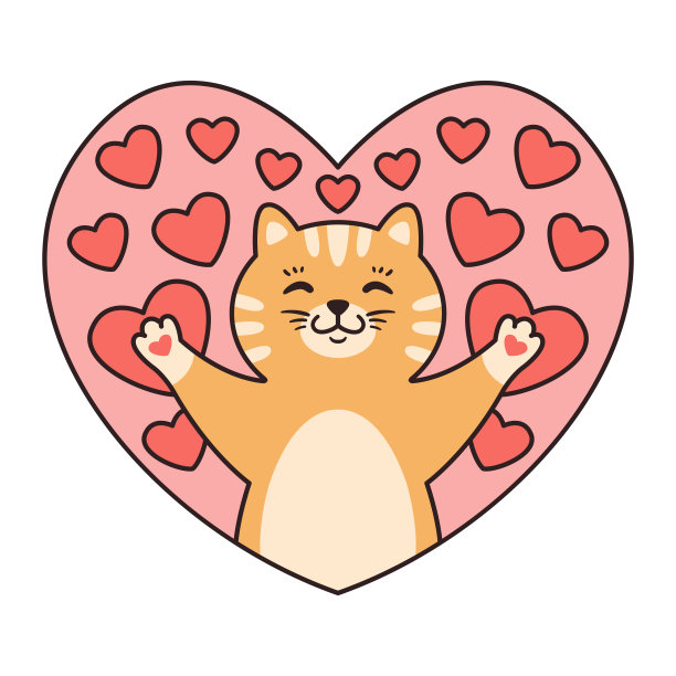 猫抱着一颗心。情人节、生日、母亲节的贺卡。卡通动物角色矢量插图孤立的白色背景。涂鸦漫画风格。图片下载
