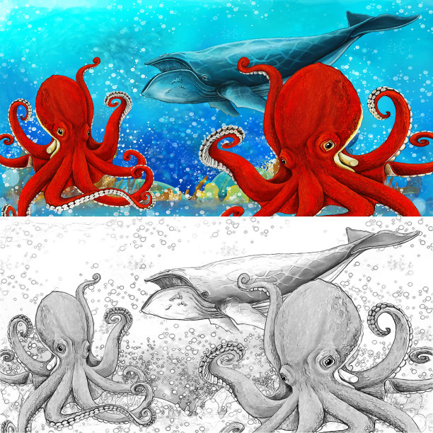 在美丽的水下王国珊瑚礁与鱼的卡通场景图片下载